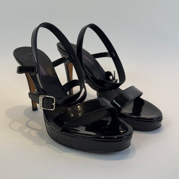 Ralph Lauren Purple Label Black Patent Leather Platform Sandals, US 10 - Picture 1 of 16